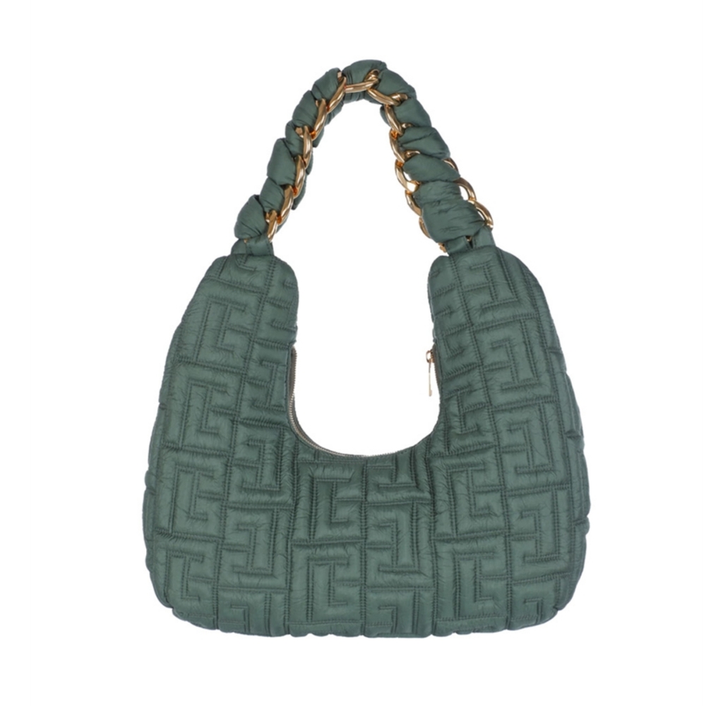 Balmain Pillow Monogram Quilted Nylon Hobo Bag NWT